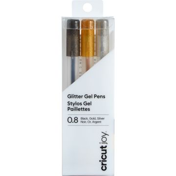 Cricut Joy Glitter Gel Pens - Sampler 0.8mm 3Ct Box Black, Gold, Silver