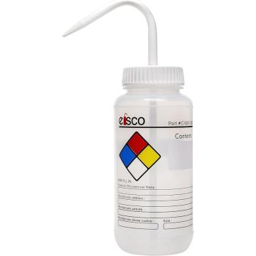 Chemical Wash Bottle, Blank Labels, 500mL - Wide Mouth, Self Venting, Low Density Polyethylene - NFPA Hazard Diamond - Performance Plastics by Eisco Labs